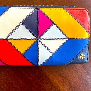 Tory Burch wallet.  Colorful patchwork zip